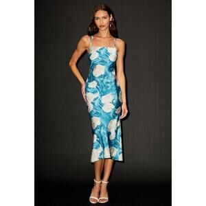 Lulus Endlessly Effortless Blue Floral Abstract Satin Slip Midi Dress - Size S